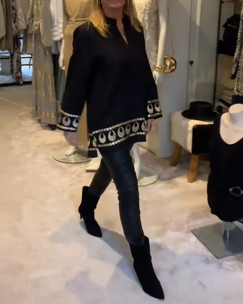 Bluse Positioniert Gedruckt Locker