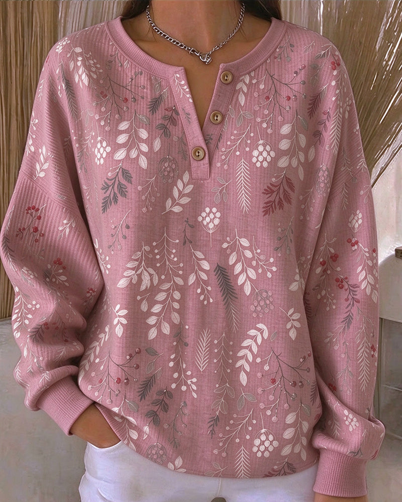Sweatshirt Waffel Henry Kragen Blumenprint