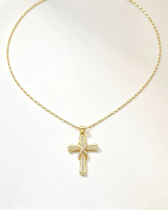 ✝️ Damen Halskette mit funkelndem Kreuzanhänger – Elegantes gedrehtes Design für Alltag & besondere Anlässe