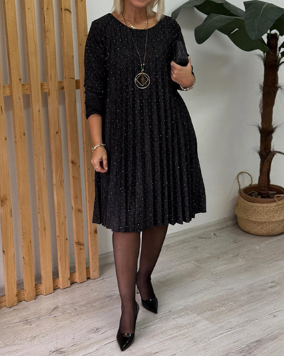 Kleid runder Ausschnitt schimmernd plissiert Mode