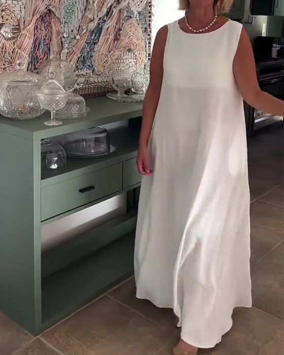 Kleid Ärmellos Locker Drapiert Lang