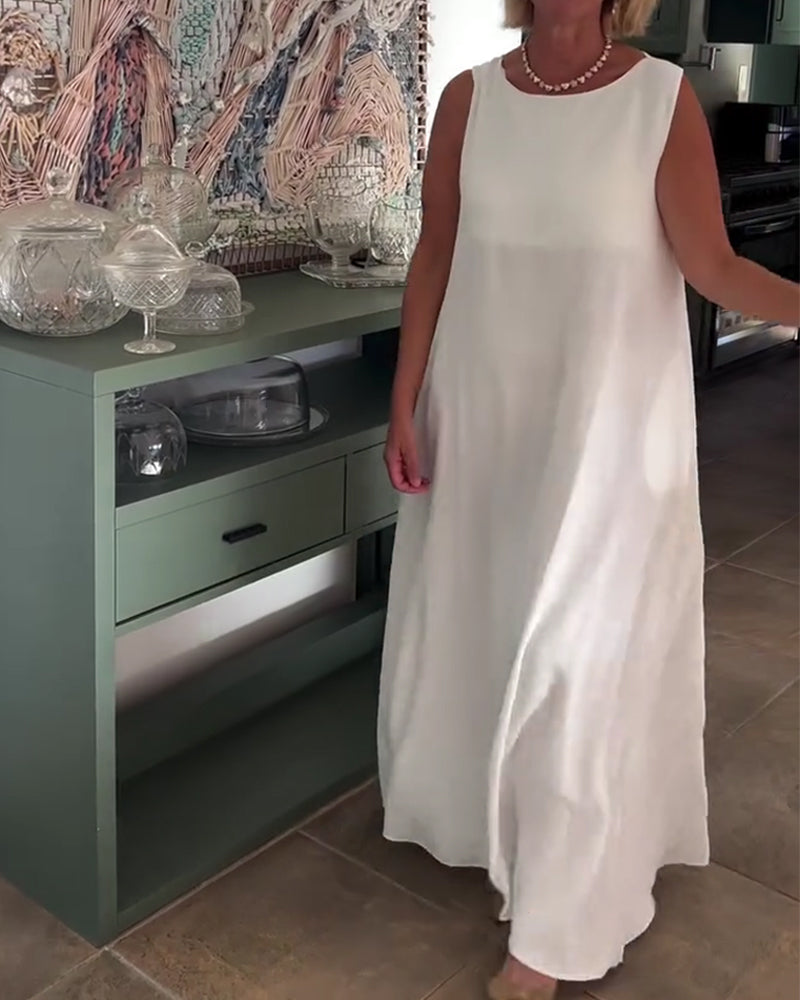Kleid Ärmellos Locker Drapiert Lang