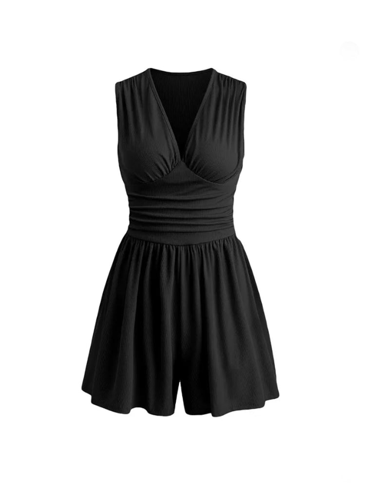 Jumpsuit Mit V-Ausschnitt, Plisseetaille Und Kordelzug