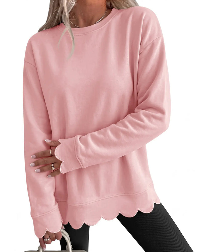 Sweatshirt Scallop Trim Lässig