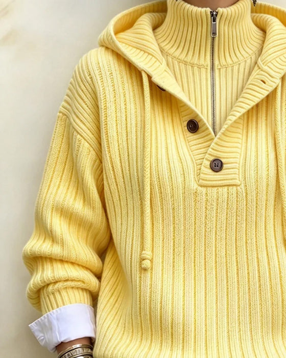 Pullover Halber Reißverschluss Mit Kapuze Kordelzug