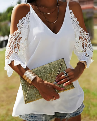 Bluse Off-Shoulder Hohl Einfarbig