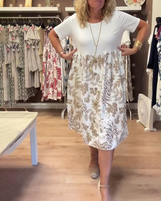 Kleid lässig Temperament bedruckt Rundhals