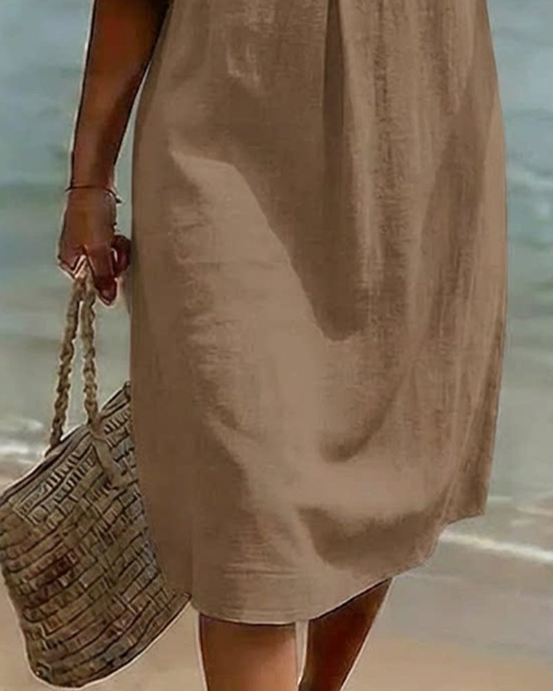 Kleid Knopf Rüsche Ärmel 100% Baumwolle