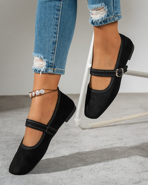Damen Vintage Klassisch Elegant Quadratische Zehe Klassische Mary Jane Schuhe