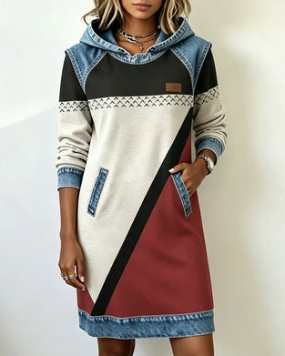 Kleid Mit Farbblock Langärmlig