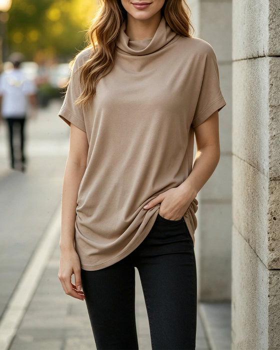 Bluse Mock Neck Kurzarm Seite Gerafft