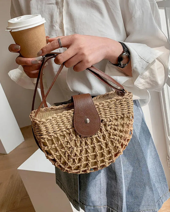 Tasche Boho Halbkreisförmig Hohl Stroh