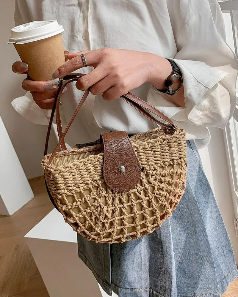 Tasche Boho Halbkreisförmig Hohl Stroh