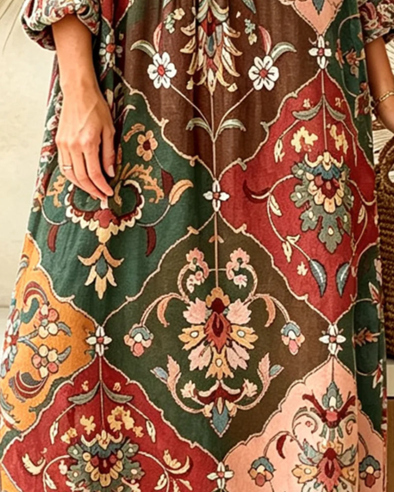 Kleid V-Ausschnitt Bohemian Langarm