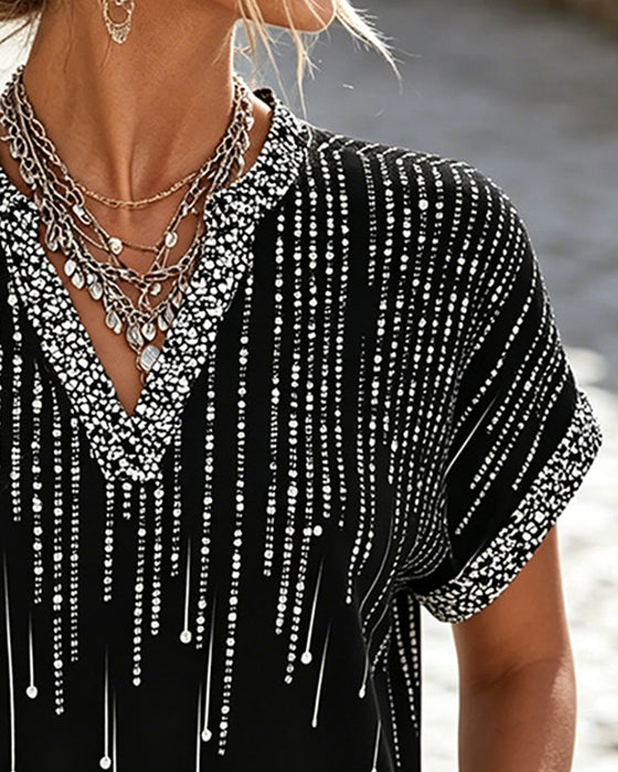 Bluse Off-Shoulder V-Ausschnitt Druck
