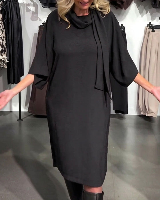 Kleid Schalkragen Band Binden Halbarm