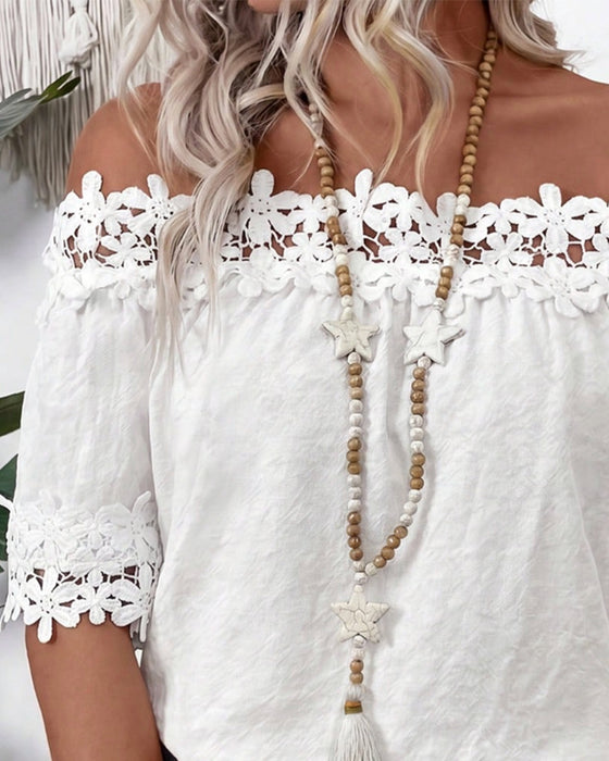 Bluse Spitze Bardot Kurzarm