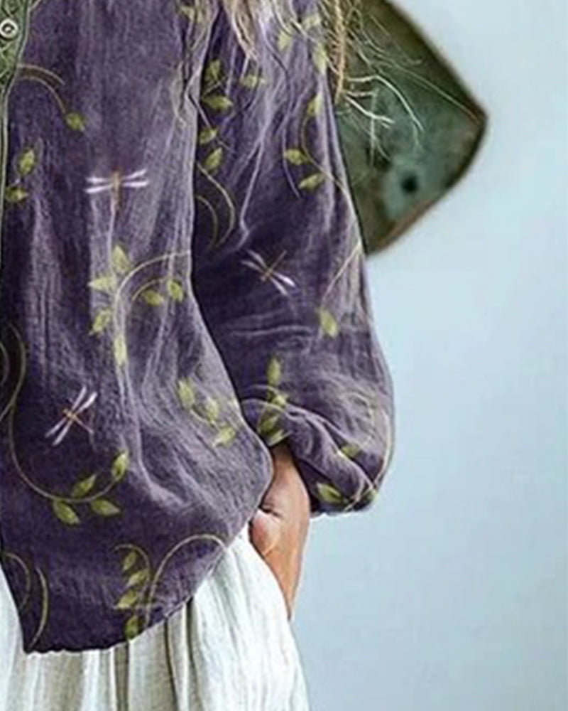 Bluse Libelle Stickerei V-Ausschnitt