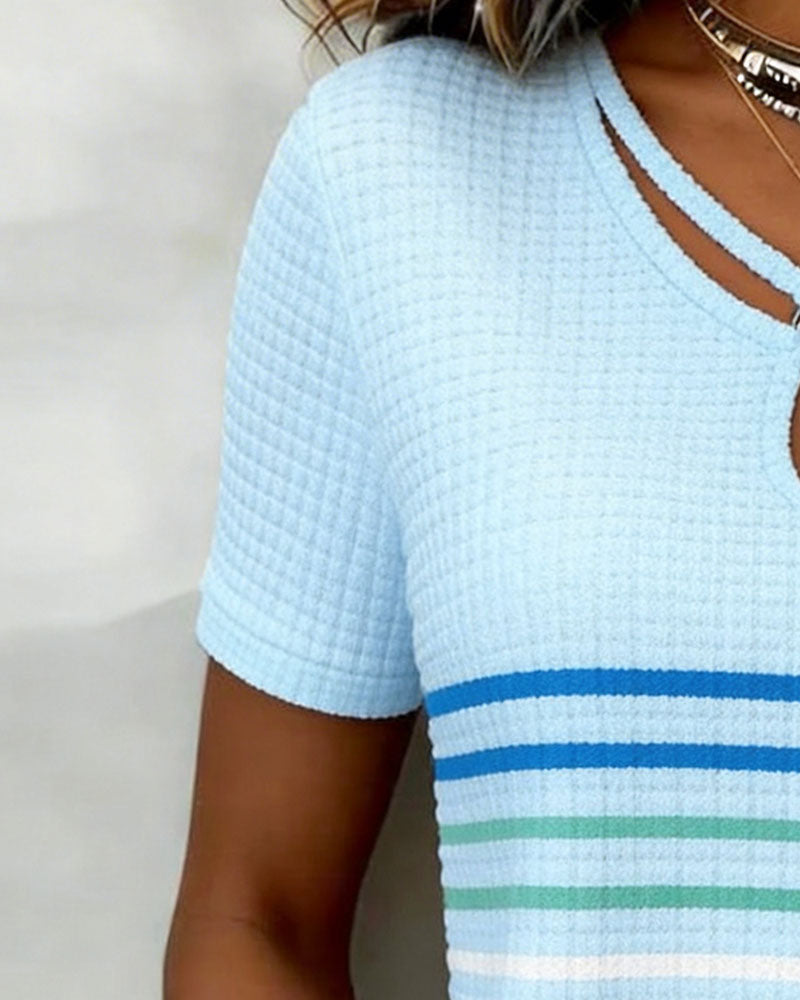 Top Geknöpft Gestreift Waffel