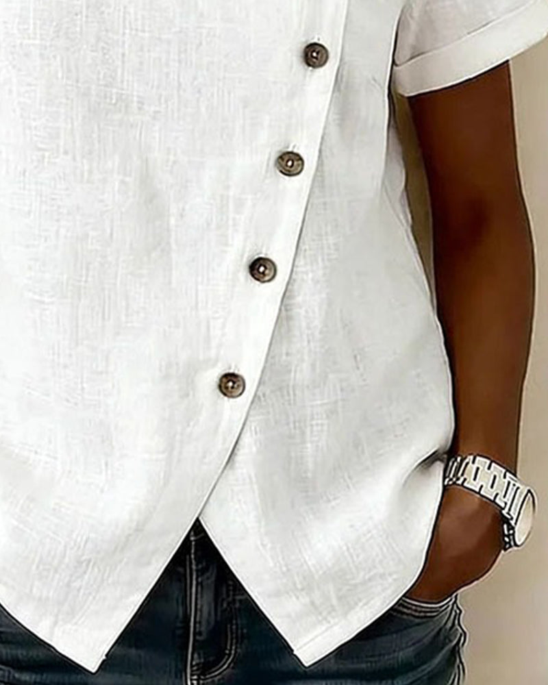 Bluse Asymmetrischer Diagonaler Knopf Designer