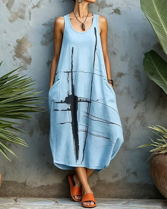 Lässiges Bedrucktes Ärmelloses Maxikleid