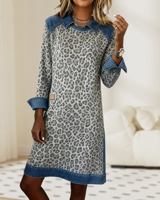 Kleid Mit Modischem Revers Und Farbblock-Design