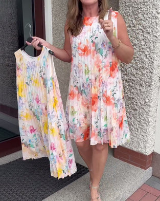 Kleid Ärmellos Plissiert Blumen