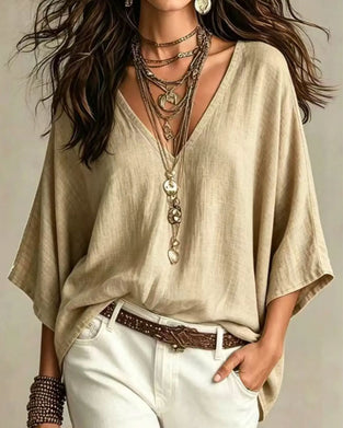 Blouse V-Ausschnitt Dreiviertelarm Locker