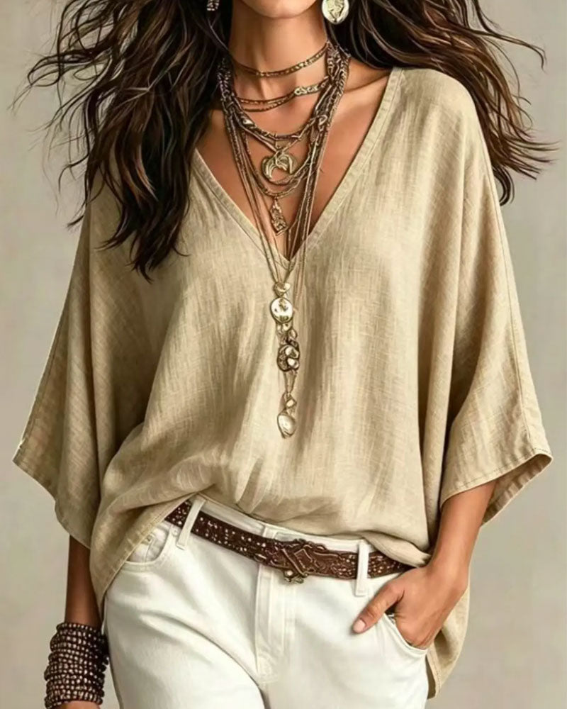 Blouse V-Ausschnitt Dreiviertelarm Locker