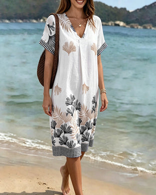 Kleid Elegante Raffinierte Ginkgodruck