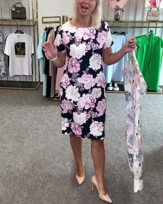 Kleid Mode Blütenkurzarm Gerade