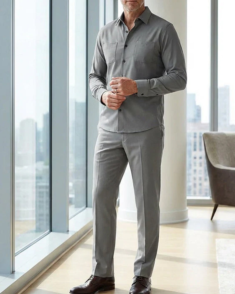 Herren 2-teiliger Unifarbener Spazieranzug - Locker geschnitten, knitterresistent, stilvoll