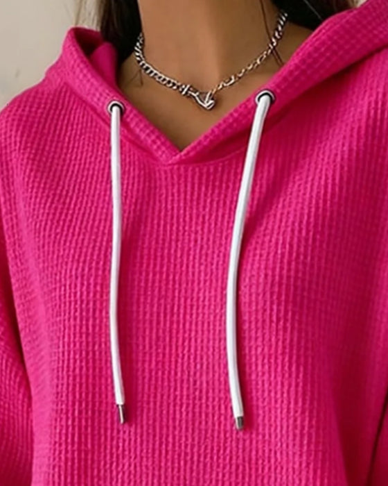 Langärmlige Hoodie aus Waffelpikee in Uni