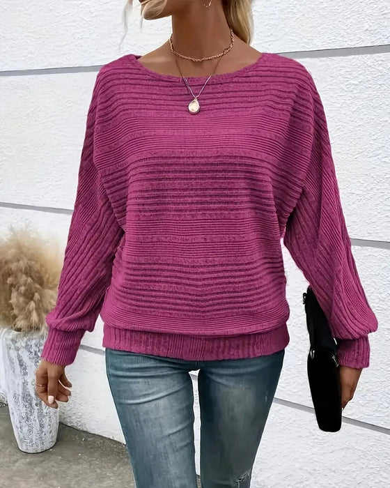 Einfarbiges Langarmshirt mit Rundhals und Streifen