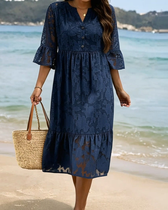 Kleid Elegante Raffinierte Rüsche Spitze