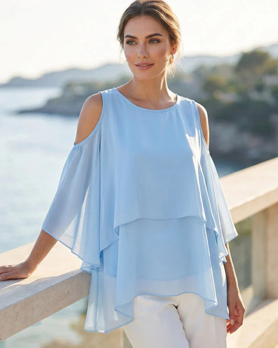 Bluse Rundhals Off-Shoulder Asymmetrisch