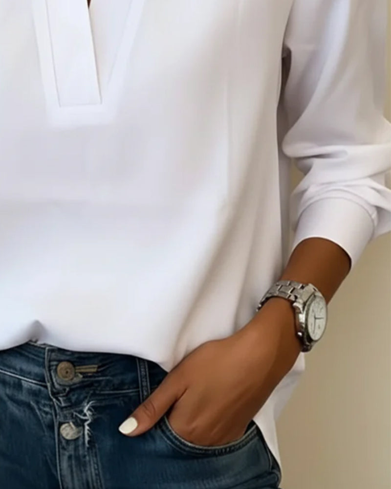 Top Aus 100% Baumwolle Mit V-Ausschnitt Und 3/4-Arm