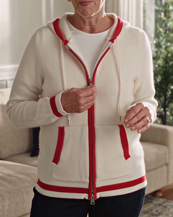 Cardigan Mit Kapuze Vollreißverschluss Kontrast Pullover