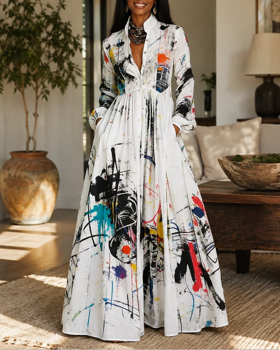 Kleid Kunst Spritzer Graffiti Revers Hemd