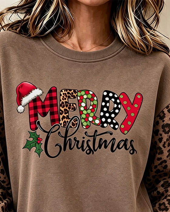 Sweatshirt Rundhals Leopardendruck