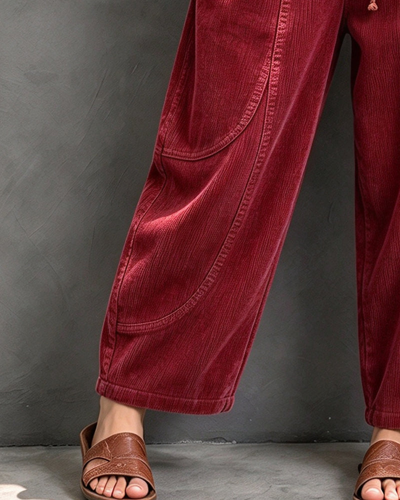 Hose Gummizug Taille Farbblock Cropped Weites Bein