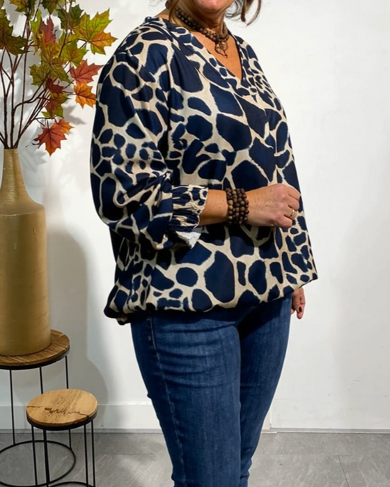 Bluse V-Ausschnitt geometrischer Print Mode