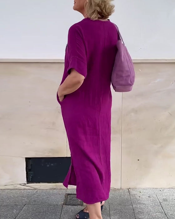 Kleid V-Ausschnitt einfarbig einfach lang