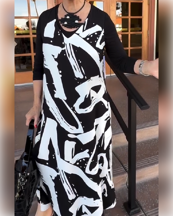 Kleid langärmlig Patchwork bedruckt