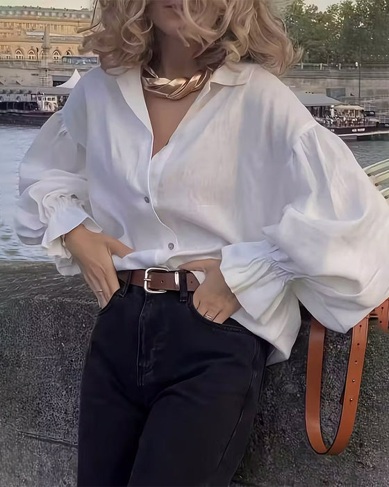 Hemd lockere Passform Rüschen-Schulterärmel