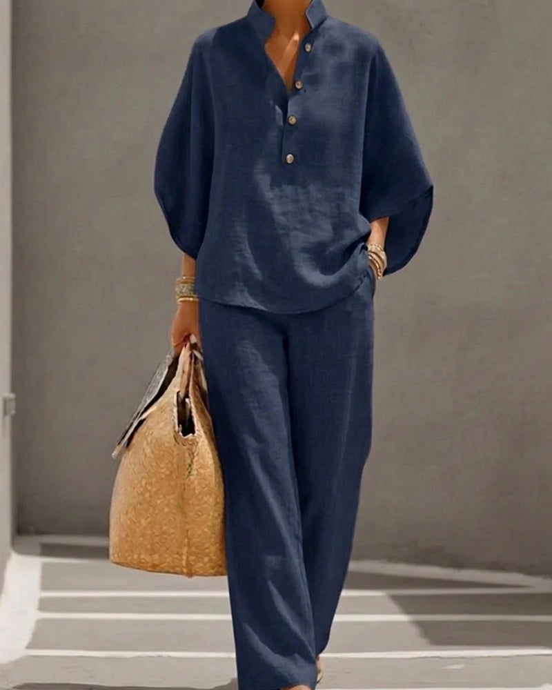 Set Stehkragen Fledermaus Ärmel Weites Bein Hose