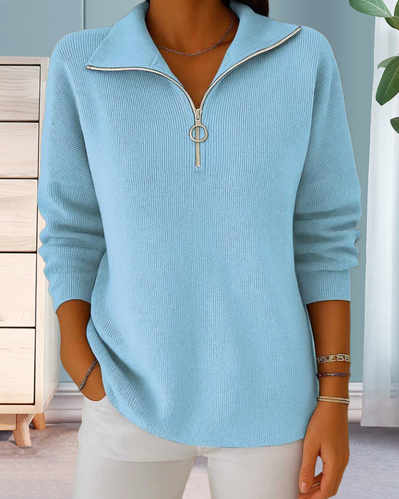 Modischer Pullover Mit Halbem Reißverschluss