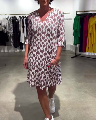 Kleid Stehkragen Midi-Länge Bedruckt