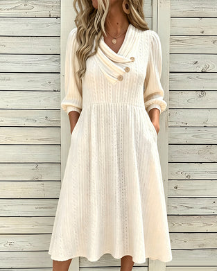 Kleid Flauschkragen Puffärmel Knopf