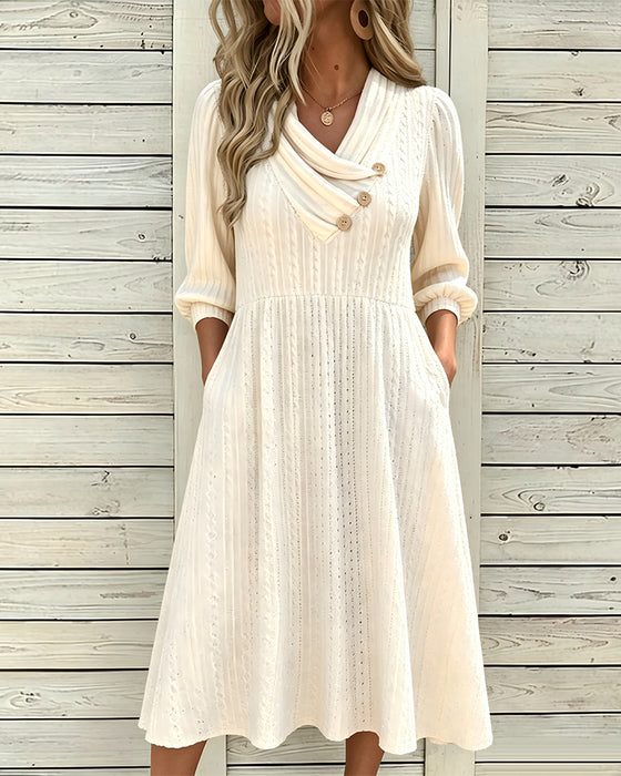 Kleid Flauschkragen Puffärmel Knopf